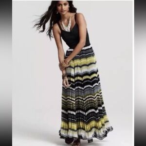 Free People California Sunrise Maxi Dress Yellow Black Striped Pleated Size 10